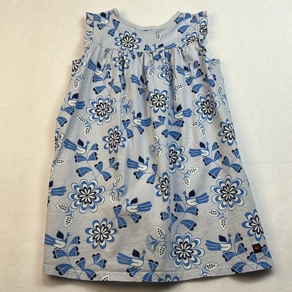 Tea Collection Cotton Sleeveless Blue Floral Dress Size 5 - Picture 5 of 10